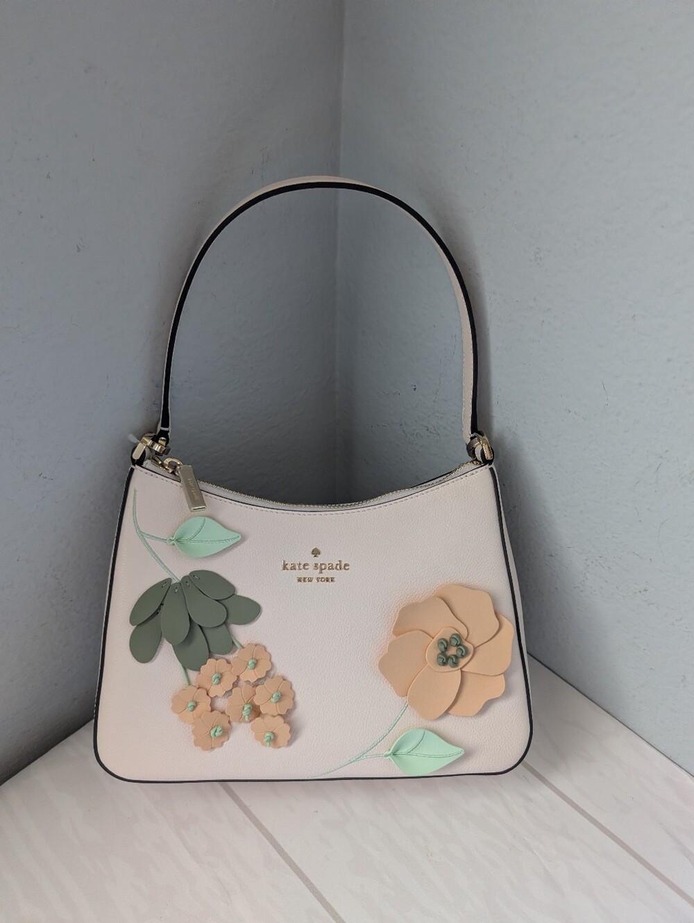 NWT Kate Spade KP051 Margot Floral Medium Embellished Shoulder Bag Fresh Peach